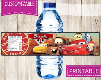 Personalized Cars Water Bottle Labels, Cars Party Label, Lightning McQueen, Cars Wrappers, Cars Bottle Label, DIY, Mater, Cruz Ramirez