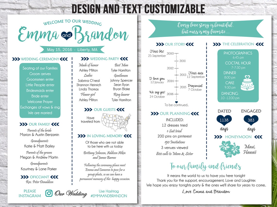 Fun Infographic Wedding Program Template Printable Modern Etsy Australia