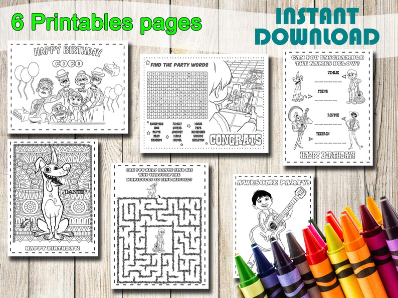 Coco Coloring Pages INSTANT DOWNLOAD Coco Gift Favors Party - Etsy