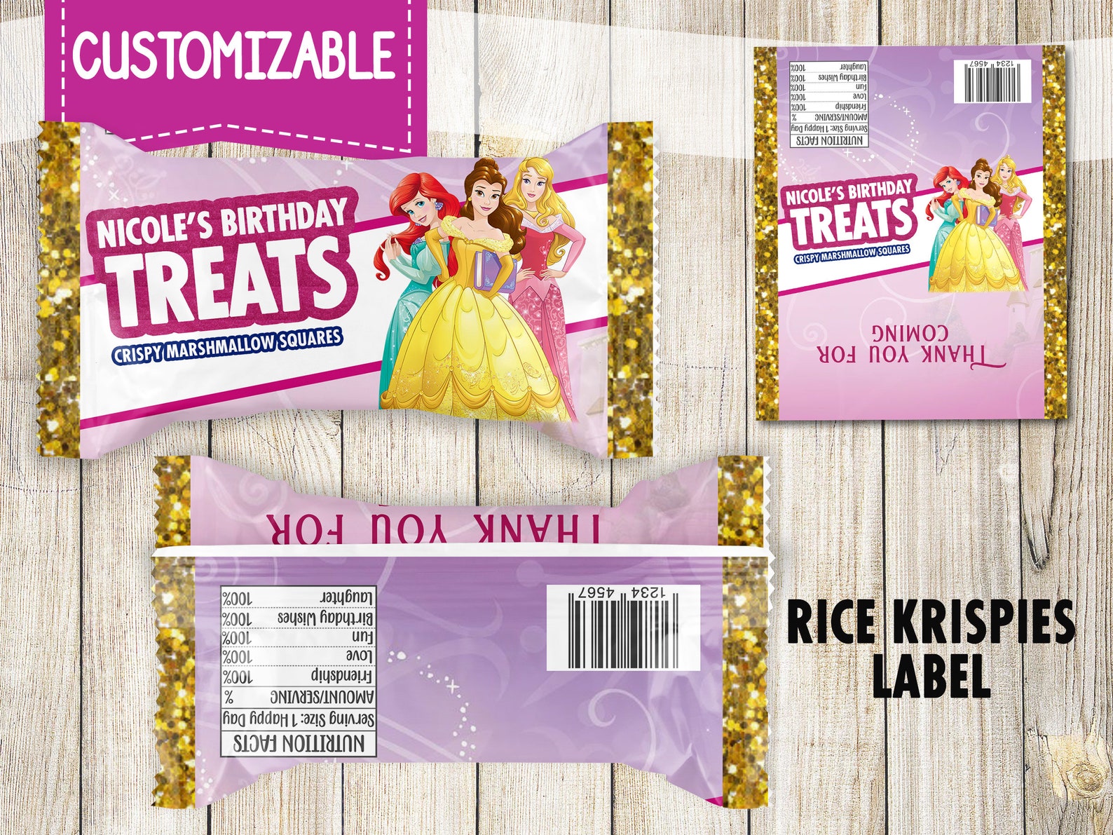 Princess 2 Rice Krispies Treats Labels Digital Printable Etsy
