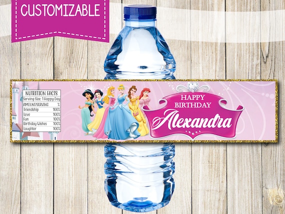 Disney Princess Water Bottle Labels, Princess Party Label