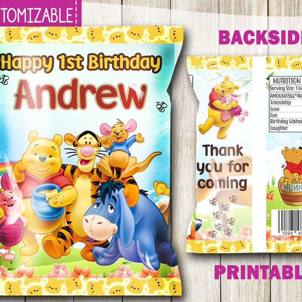 Winnie The Pooh Chip sac, Winnie The Pooh Birthday Favor, Pooh Party Printables, Party, Favors, Chip bags, Digital, Tiger, Piglet, Eeyore