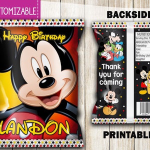Mickey Mouse Personalized Chip Bags, Mickey Mouse Party favor, Mickey Candy Bag, Favor bags, Mickey Mouse Party bag