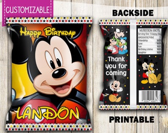 Mickey Mouse Personalized Chip Bags, Mickey Mouse Party favor, Mickey Candy Bag, Favor bags, Mickey Mouse Party bag