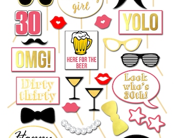 30th Birthday Party Photobooth Props, 30th Birthday Party photo booth props, Printable, Happy 30th Birthday, Decoration