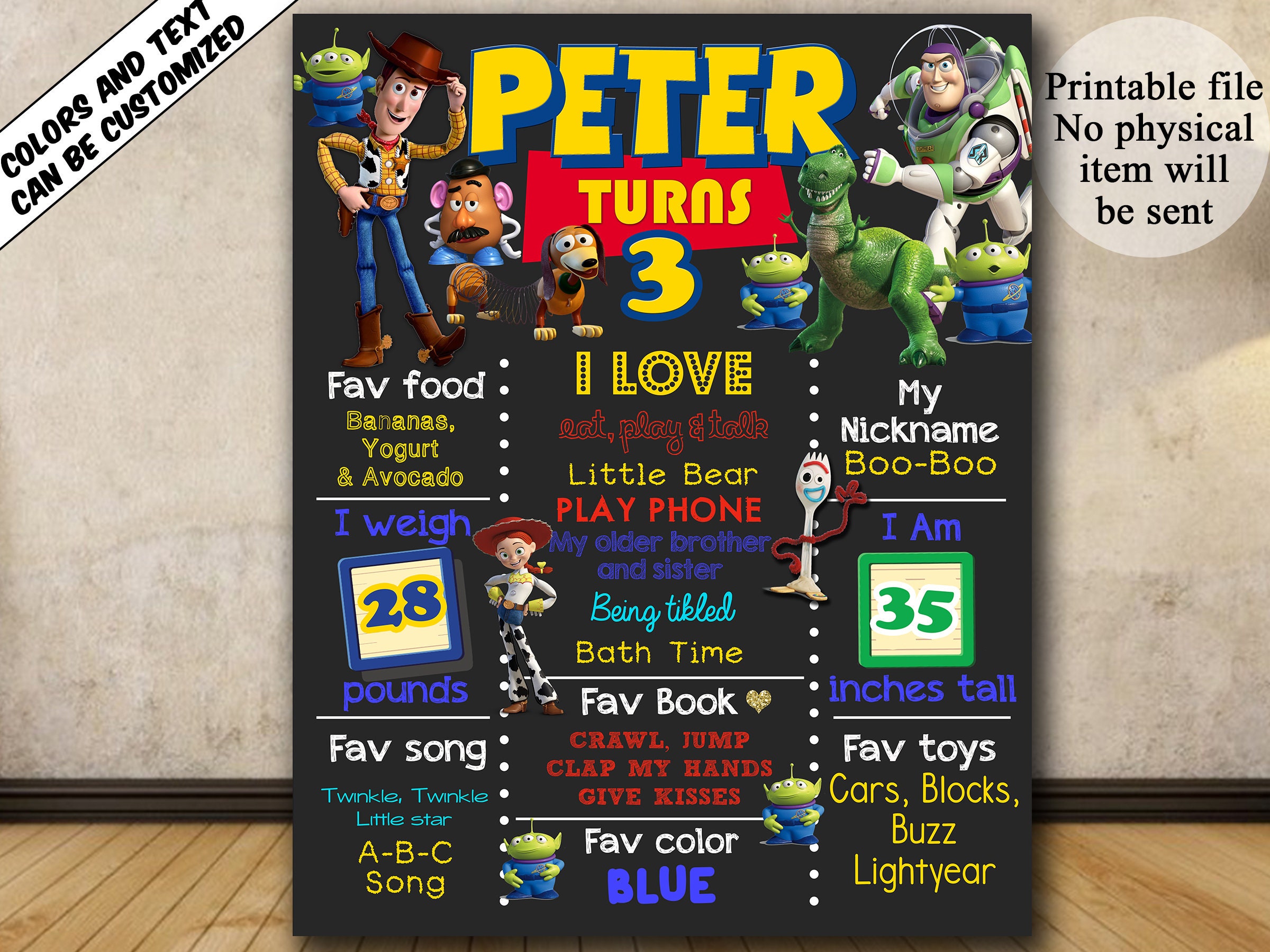 Printable Toy Story First Birthday chalkboard sign poster 1st Etsy