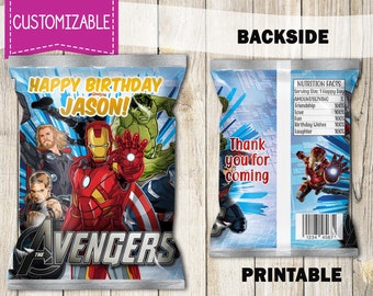 Avengers Personalized Chip Bags, Superheroes Party favor, Candy Bag, Favor bags, Superhero Party bag, Ironman, Hulk, Thor, Captain America