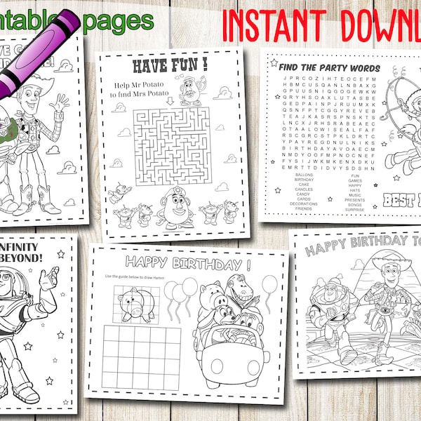 Toy Story, INSTANT DOWNLOAD, Toy Story Party Favors, Toy Story Birthday, Favor, Toy Story coloring book, Toy Story PDF, Toy Story Activities