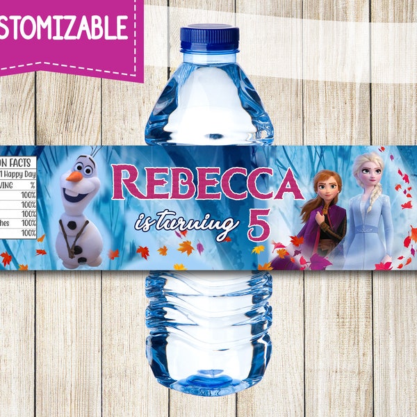 Frozen Water Bottle Labels, Frozen Party Label, Anna, Elsa, Olaf, Jessie, Frozen Wrappers, Frozen 2 Bottle Label, DIY, CUSTOMIZABLE