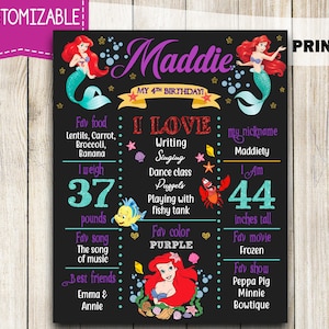 Little Mermaid Birthday Chalkboard, Printable Little Mermaid Birthday chalkboard sign poster, Little Mermaid Birthday banner, Princess