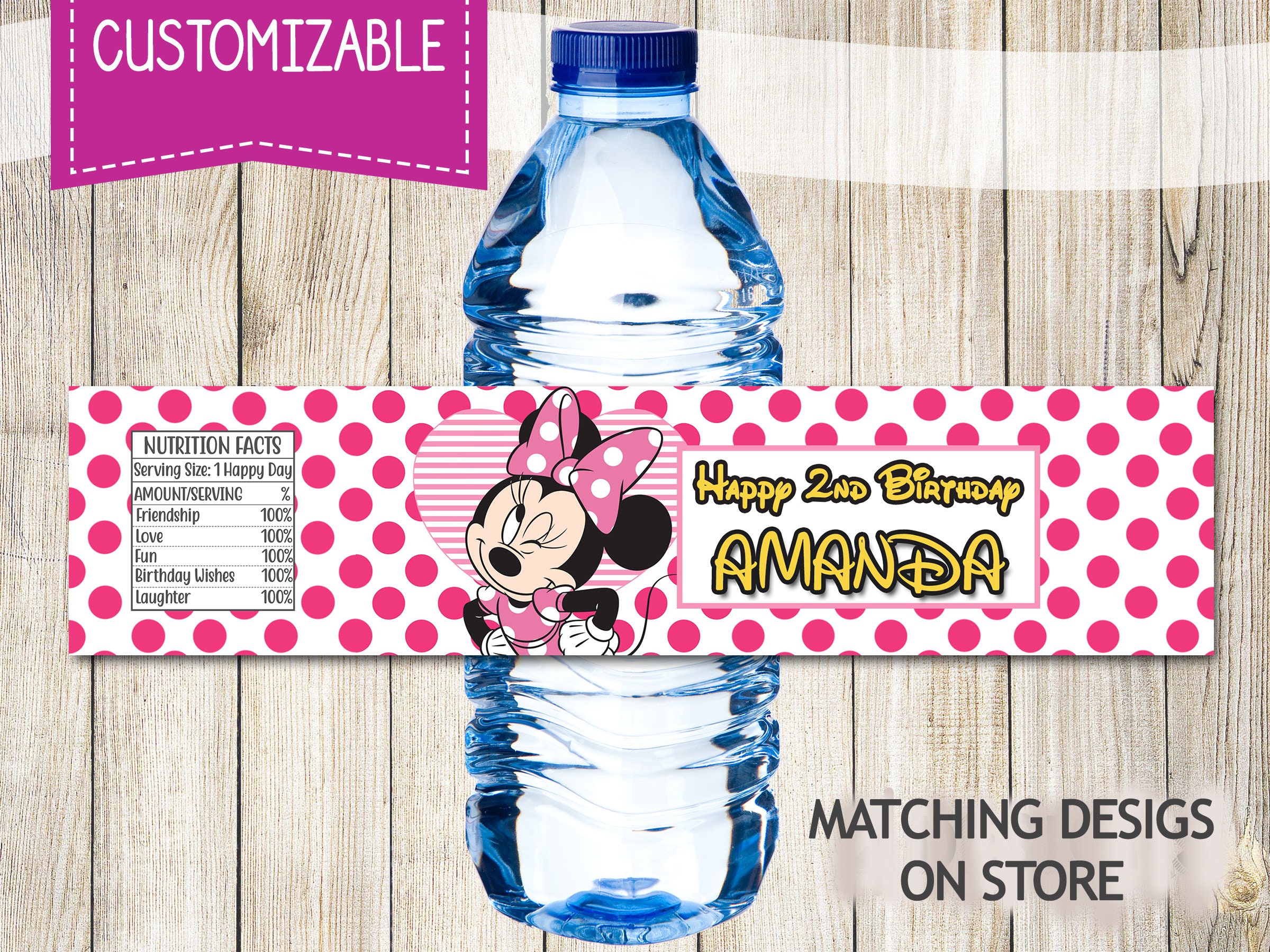 Minnie Birthday Water Bottle Label