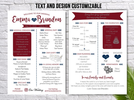 Fun Infographic Wedding Program Template Printable Modern Etsy
