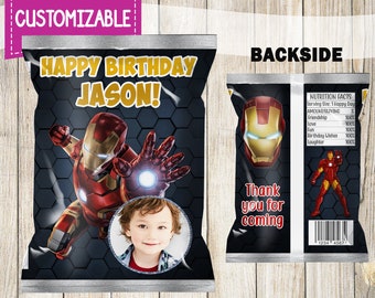 Iron Man Personalized Chip Bags, Iron Man Party favor, Candy Bag, Favor bags, Superhero Party bag, Ironman