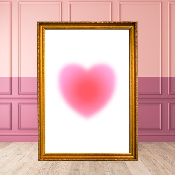 Coquette Room Decoration Decor, Watercolor Heart Art Print, Pink Heart Wall Art, Blush Heart Poster, Nursery Pink Decoration Decor