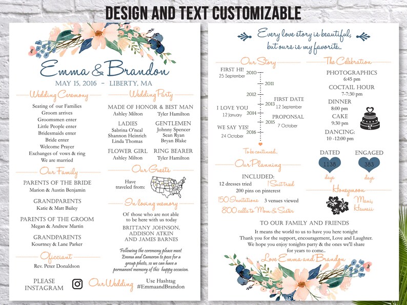 Modern Program Fun Infographic Wedding Program Template Printable 
