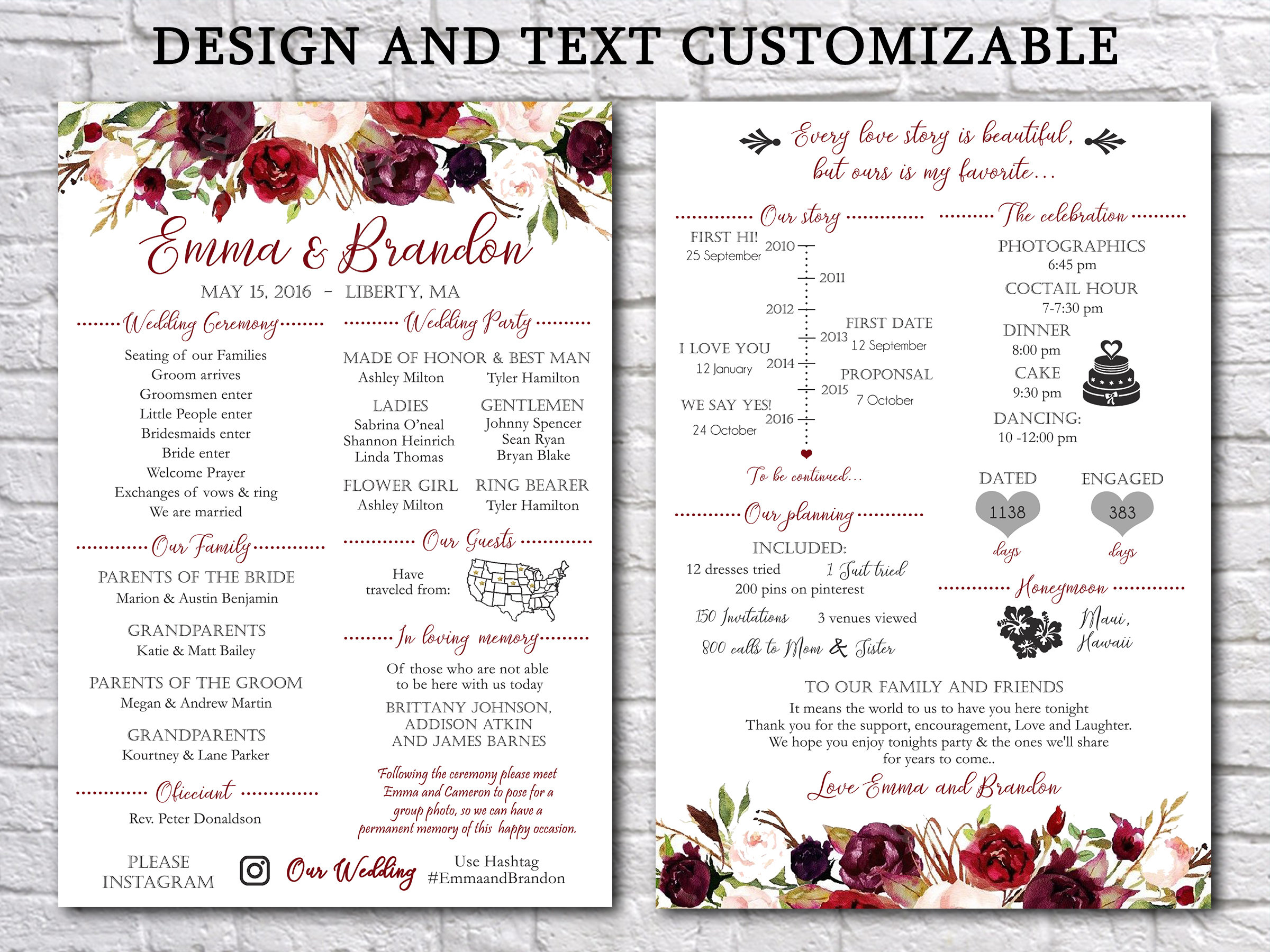 Fun Infographic Wedding Program Template, Printable, Modern Program, Fun  Facts, Floral Wedding program, Custom Infographic Wedding Program For Wedding Infographic Template