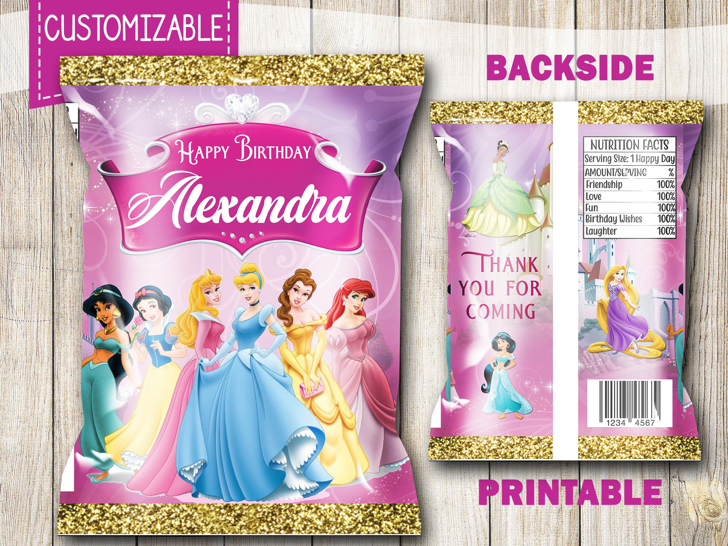 Disney Princess Personalized Chip Bags, Disney Princess Party Favor, Disney  Princess Candy Bag, Favor Bags, Disney Princess Party Bag 