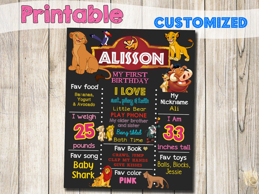 Lion King Printable Birthday Chalkboard Sign Poster Girl, Banner, Chalk ...