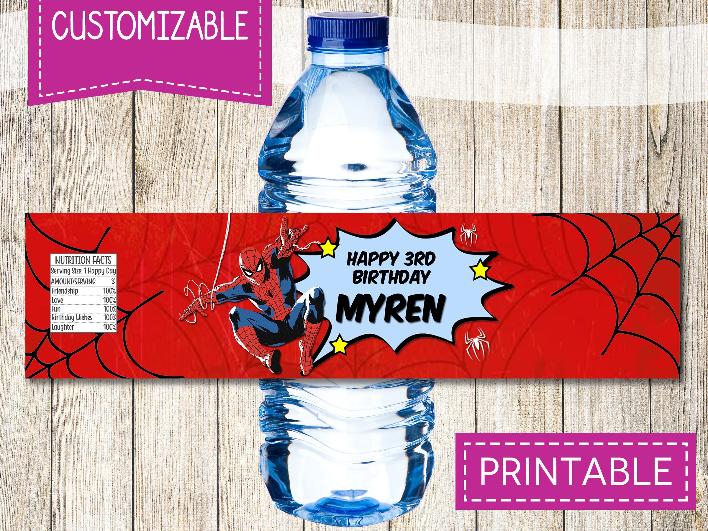 Custom Spiderman Water Bottle Label Spiderman Juice Label Etsy
