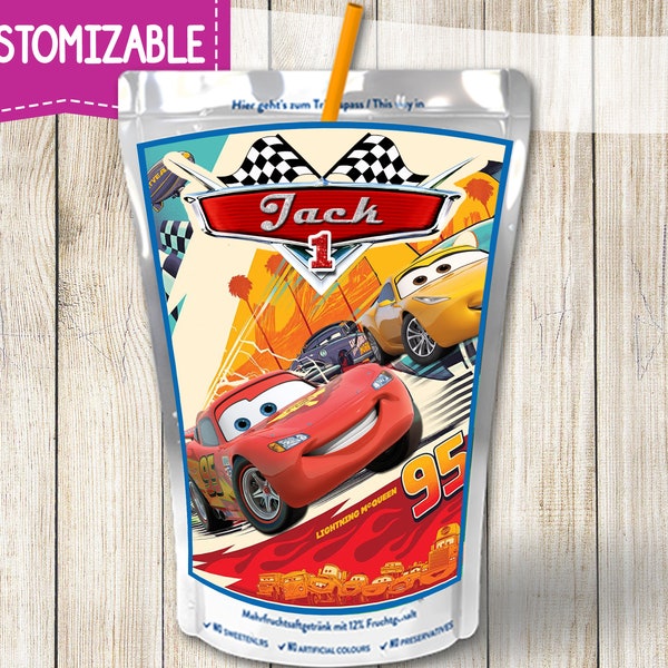 Personalized Cars Capri Sun Label, Party favor, Cars Juice label, Lightning McQueen