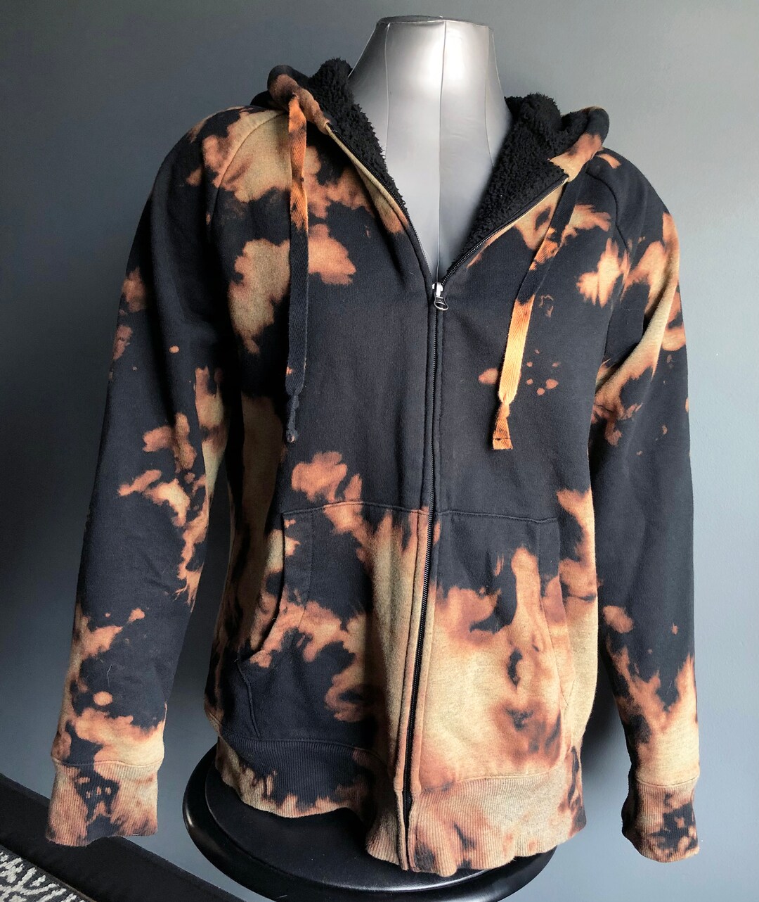 Reverse Tie Dye Bleached Fleece Lined Black Hoodie Etsy