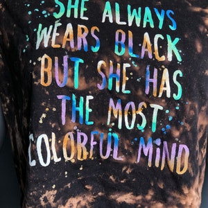 Galaxy tie dye, reverse tie dye, bleached crop top She alway wears black but has the most colorful mind image 2