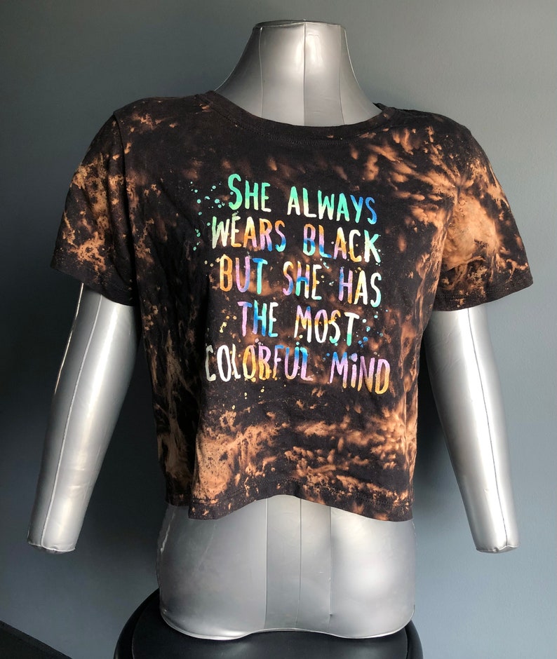Galaxy tie dye, reverse tie dye, bleached crop top She alway wears black but has the most colorful mind image 1