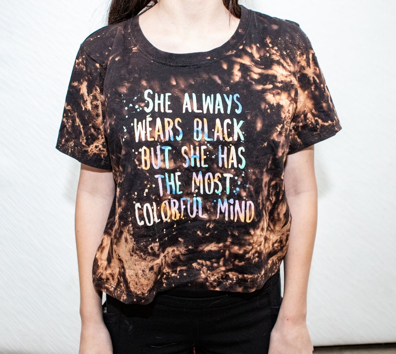 Galaxy tie dye, reverse tie dye, bleached crop top She alway wears black but has the most colorful mind image 7