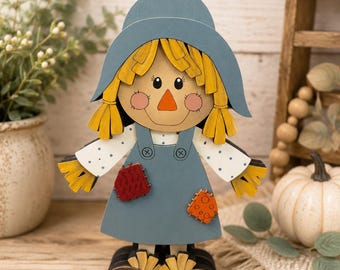 Handmade Wooden Scarecrow Shelf Sitter – Rustic Farmhouse Fall Decor