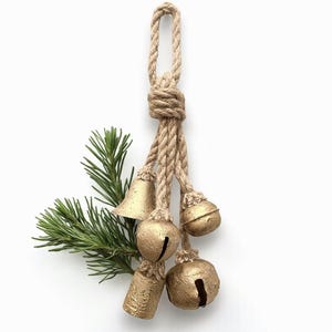 Gold Jingle Bell Drop: Distressed Metal Hanging Bells, 15"