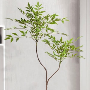 One Artificial Luxury Green Nandina Leaf Stem With Multiple Branches full of Leaves, Vases, Pots, Plants, 43" Tall, Arrangements