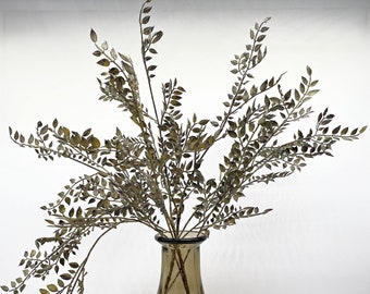 One Artificial Luxury Green Stem With Multiple Branches of Tiny Leaves, Vases, Pots, Green, Yellow, Gray, 35" Tall. Greenery.  Farmhouse