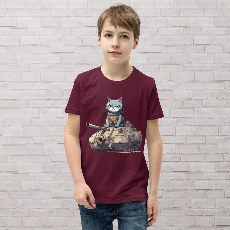 Cat in a Tank Youth Tshirt, Funny Cat Tshirt for Kids, Kids Military