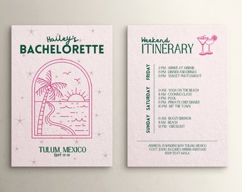 tropical bachelorette party invite / Tulum, Cancun, Mexico / aesthetic / phone and printable / customizable Canva template / coastal cowgirl