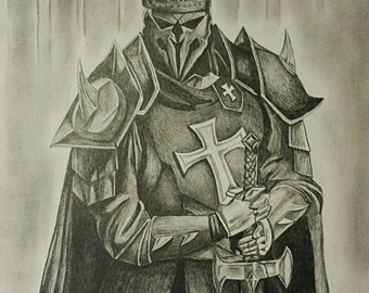 Items similar to Medieval/Fantasy Templar Knight Drawing Print. on Etsy