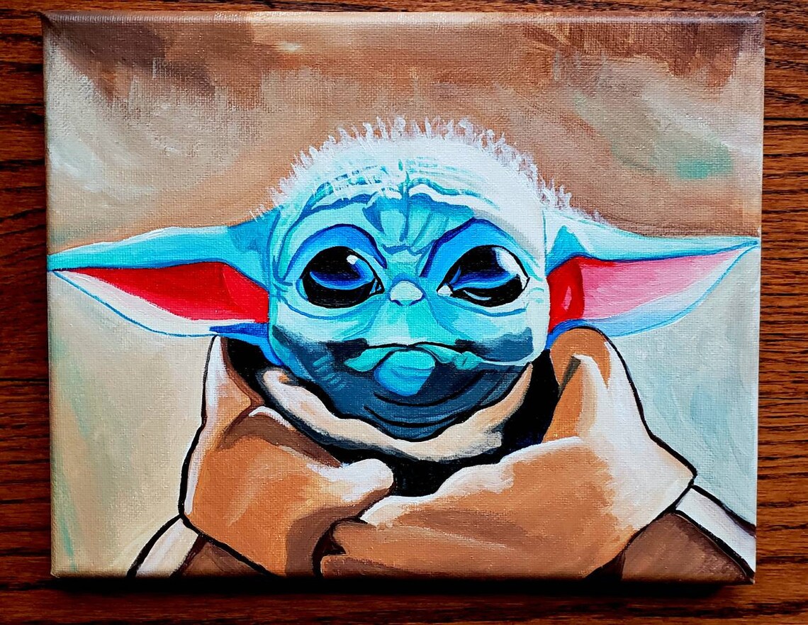 8x10 Baby Yoda original acrylic painting on stretched canvas Etsy