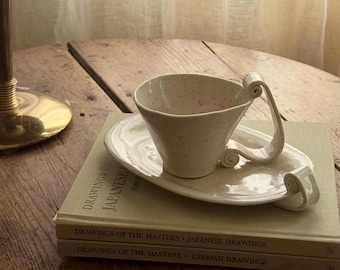 Ceramic Scroll Latte Mug with Sidecar Plate Set - Customizable