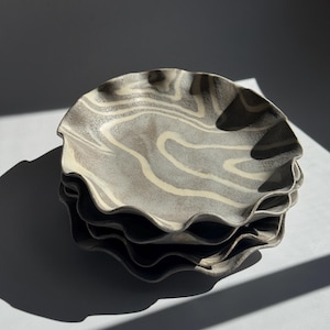 Handmade Nerikomi Ramekins - Cream & Brown Marbled Stoneware - Set of 4