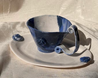 Rosette Scroll Ceramic Mug in Tidepool Nerikomi Porcelain