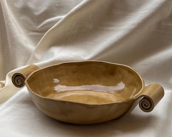 Grand Bowl for Serving with Scroll Detail in Honey Gloss
