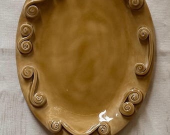 Petit Platter for Serving with Scroll Detail in Honey Gloss