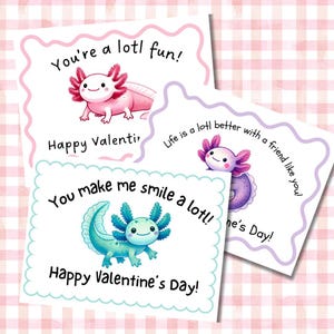 Afdrukbare Valentijnsdagkaart voor in de klas Axolotl Valentines Cute Axolotl Valentines Valentine Card Plakband aan snoepkaarten Gebruiksvriendelijke printkaart