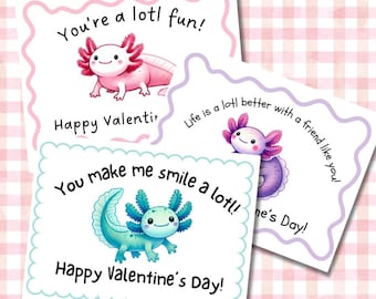Printable Classroom Valentines Day Card Axolotl Valentines Cute Axolotl Valentines Valentine Card Tape to Candy Cards Easy to Use Print Card