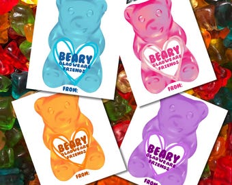 Printable Classroom Valentines Day Card Gummy Bear Candy Cards for Valentines Day Kids Valentines Day Tape to Candy Cards Easy to Use Print