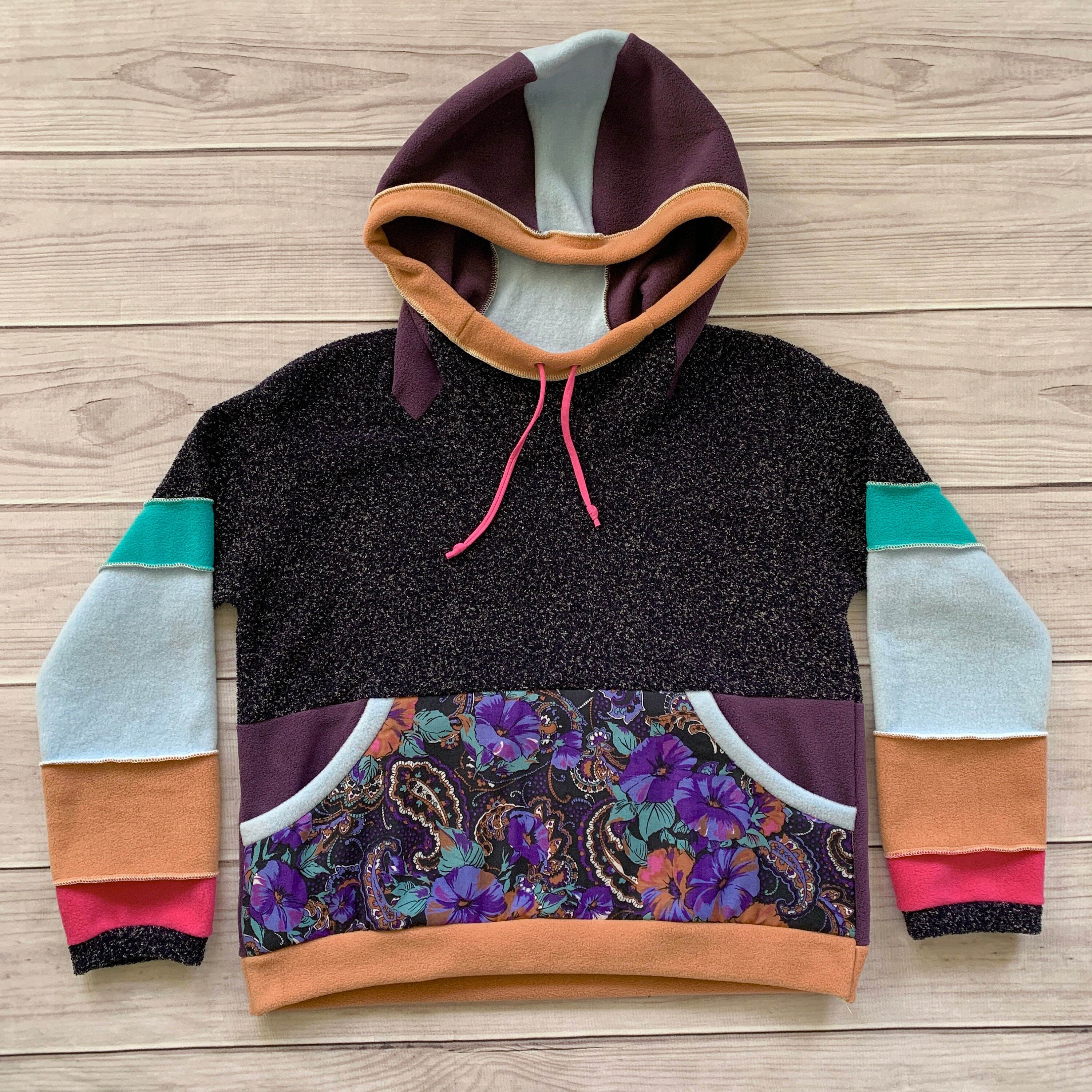 Colorblock sewing patchwork fleece hoodie 2025