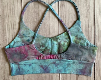 Large, soft bra top, lounge bra top, cotton bra top, cotton bralette, colorful bralette, colorful bra, tie dye crop top, blue, purple, pink