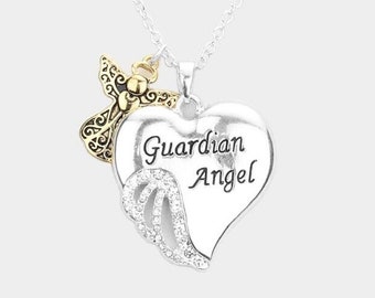 Guardian Angel Two-Tone Heart Necklace