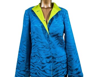 Linea Louis Dell'Olio Blazer Womens Small Blue Zebra Jacquard Lime Green Lining