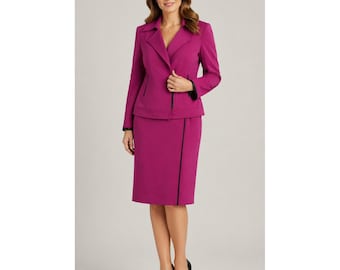 J'Envie New York Womens Magenta Skirt Suit Set Blazer Pencil Skirt Size 4 Y2K