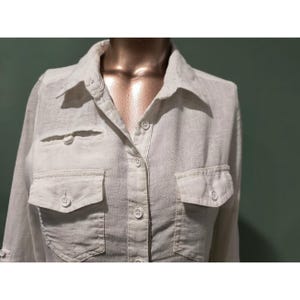 Free People White Linen Blend Roll Tab Sleeve Button Down Shirt/Jacket Small S/P image 3